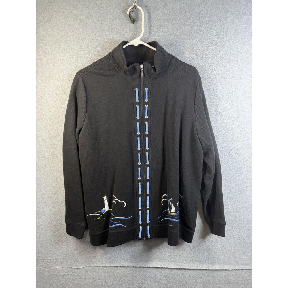 Breckenridge Sweater Tee Set Womens‎ 1X Black Nautical Embroidered Sailboat Zip